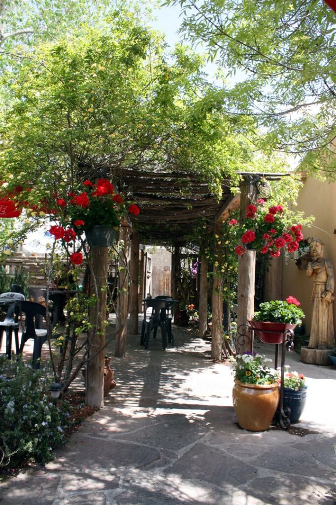 garden with a gaze and a bunch of flowers